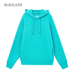 WAVLATII Women New Cotton Terry Hoodies Female Green Khaki Oversized Hooded Sweatshirts Lady Casual Solid Tops for Spring WH2201