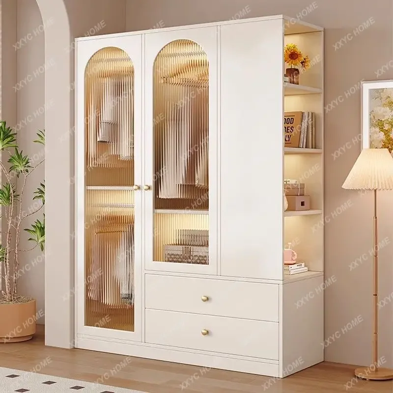 KSolid wood wardrobe bedside table integrated simple cream wind small apartment bedroom household wardrobe bedside storagelocker