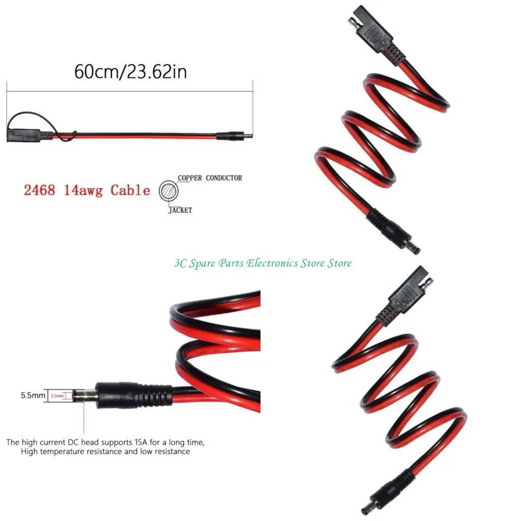 

SZ 14AWG 60cm SAE 2Pin to DC5.5mm Power Extension Cord for Portable and