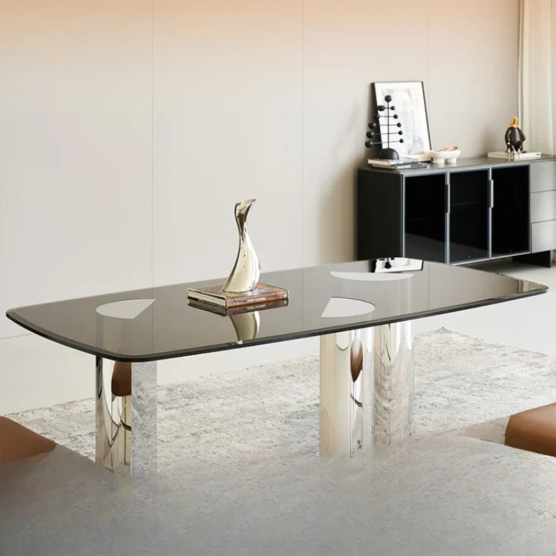 

Tempered glass dining table, modern and simple dining square , living room long household tempered glass countertop