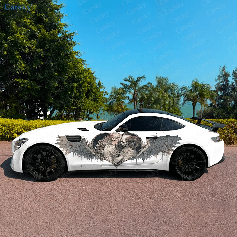 

Очаровательная пара демонов, украшение на боковую наклейку автомобиля, водонепроницаемая устойчивая к царапинам наклейка из ПВХ, защита автомобиля, автоаксессуары в подарок