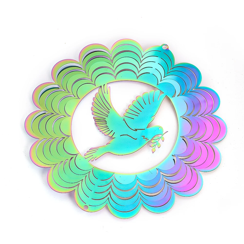 

C5 Colorful Pigeon Wind Spinner Hanging 3D Dove of Peace Olive Branch Flowing Whirligigs Wind Catcher Windmills Garden Decor