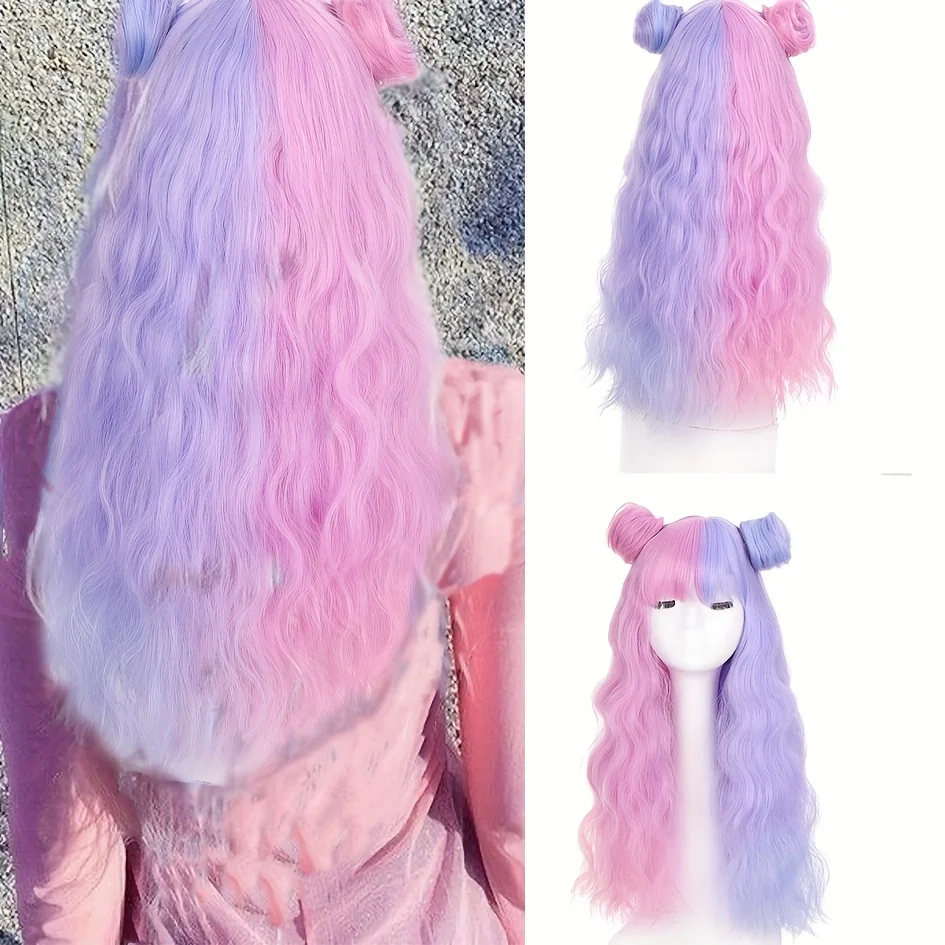 

Synthetic fashion double color block small bun head cover party cos cosplay Qi bangs curly hair two-tone synthetic fiber head co