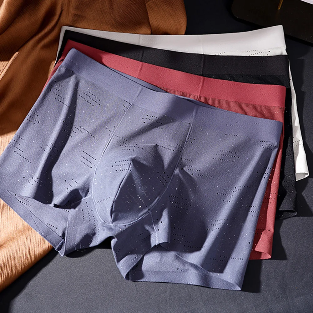 

Men Fine Seamless Briefs Mesh Underwear Solid Mid Rise Lingerie Boxer Shorts Elastic Trunks Breathable Underpants Men's Panties