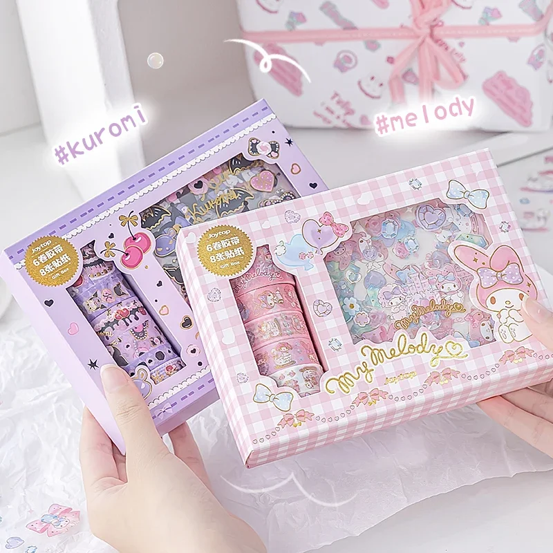 Lovely Sanrio Kuromi Cinnamoroll Melody Stickers Gift Box Kawaii Anime Hand Account Guka Decoration DIY Sticker Girls Kids Toys