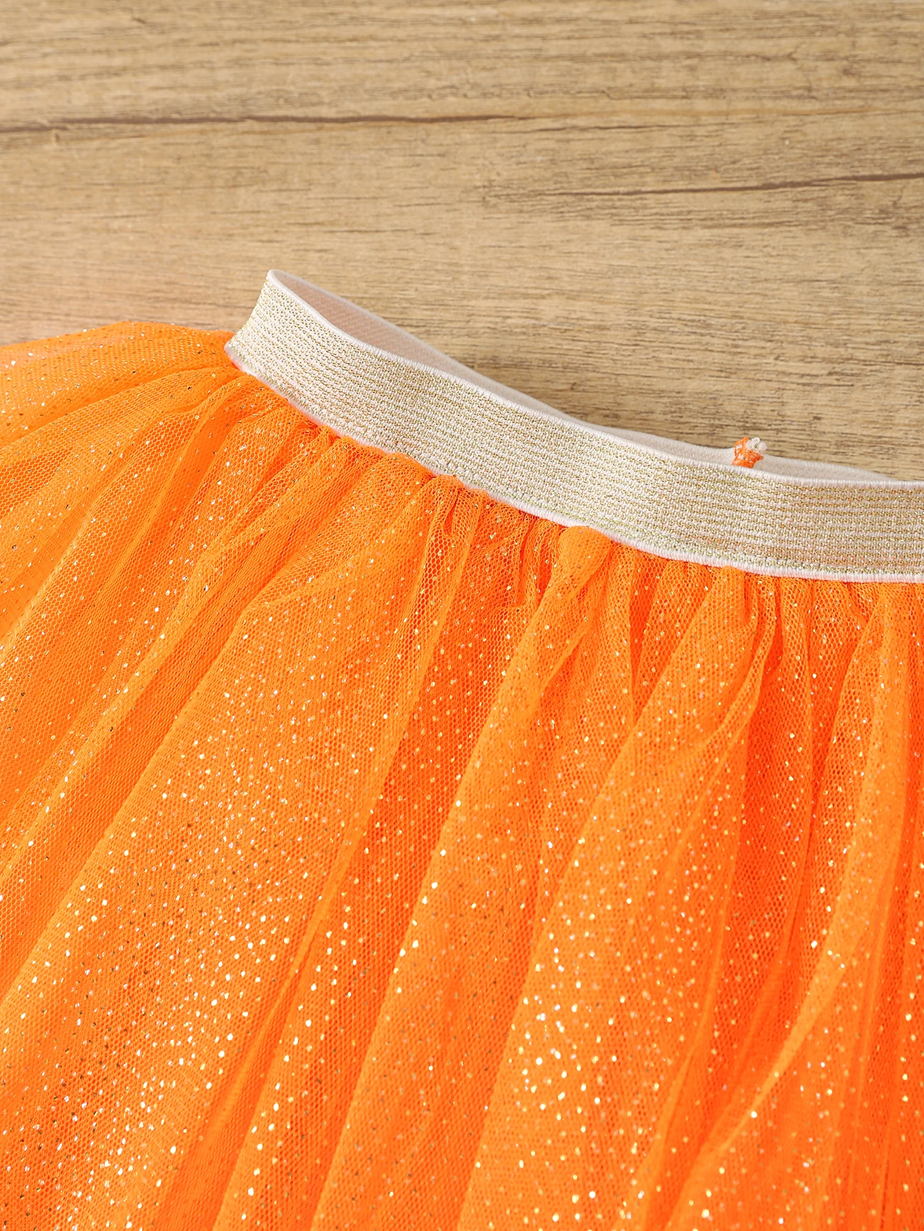 2024 explosive new flash pink glitter orange skirt girl cute skirt pleated mesh princess skirt