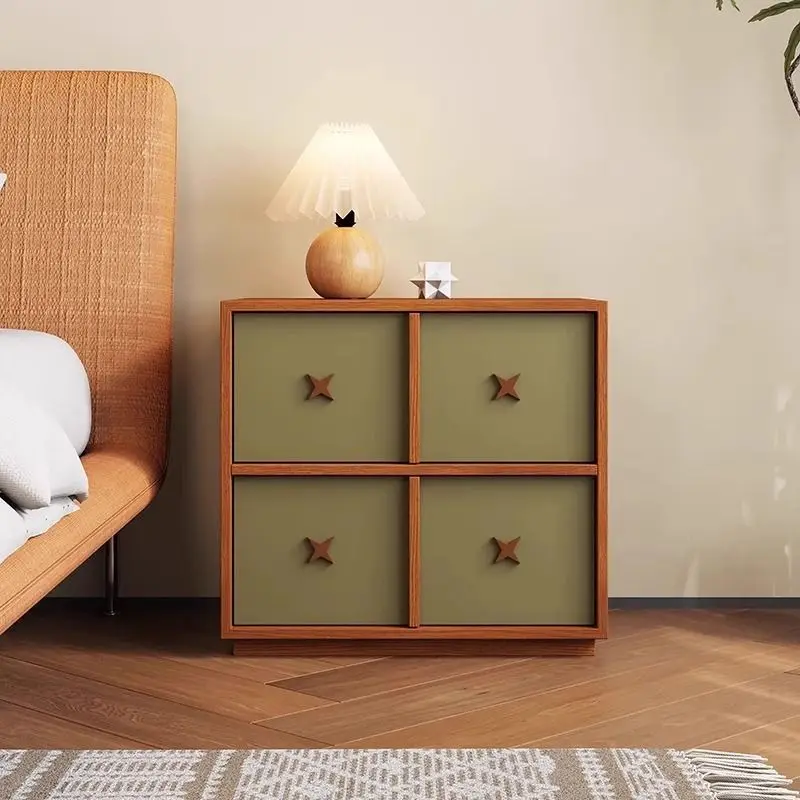Bedside table retro style solid wood module combination cabinet household bedroom storage medieval living room