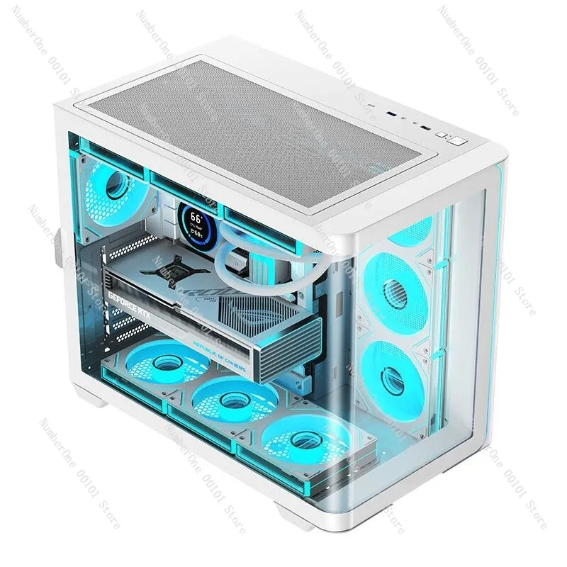 Panoramic Curved Glass Desktop PC Case ATX Mid Tower Gaming Computer Chassis Full View Side Window Support 360mm Liquid Cooler view 5