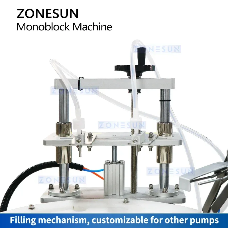 Zonesun tubo de ensaio de enchimento de frasco rotativo monobloco máquina automática de enchimento e rotulagem de garrafas ZS-AFCL4