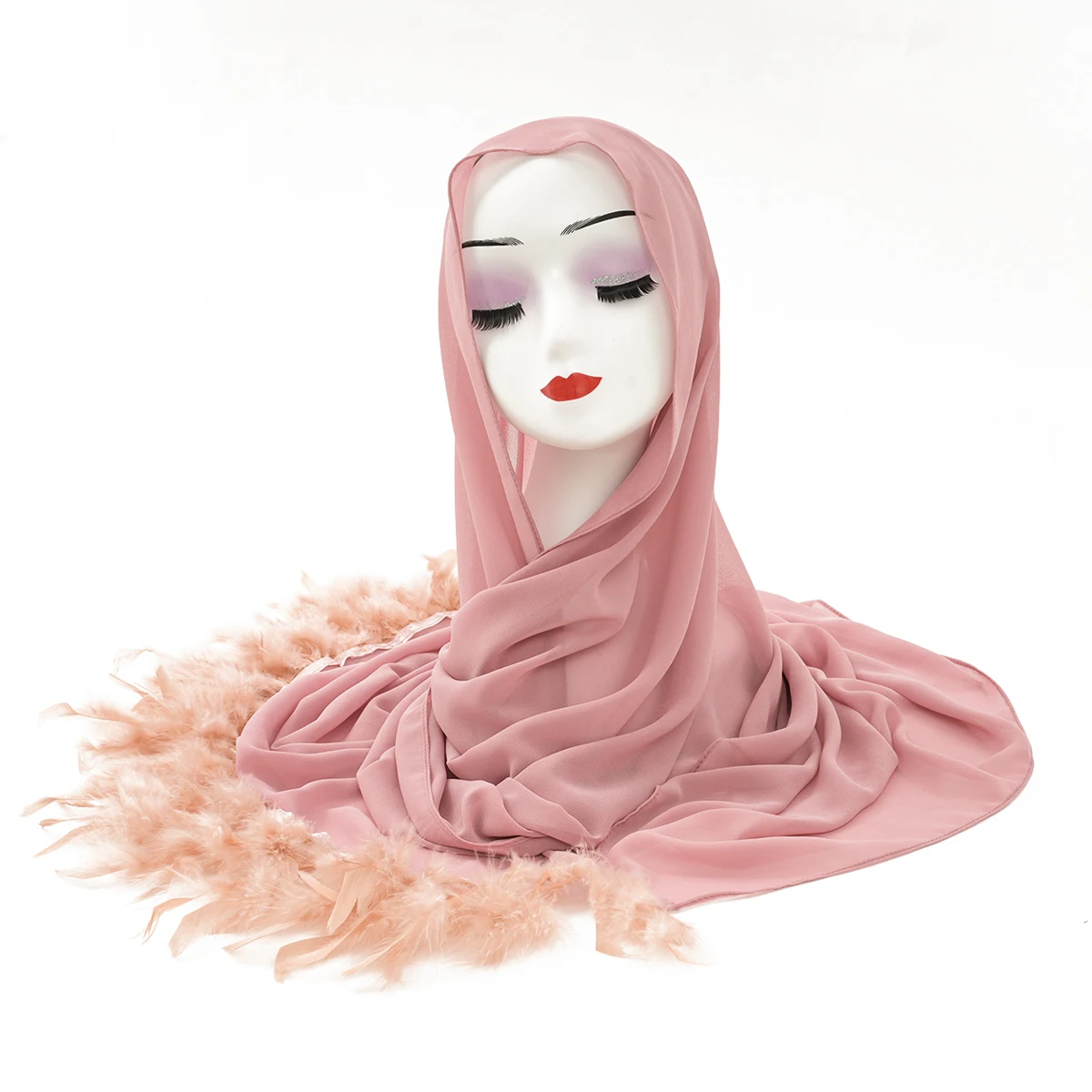 2024 new solid color chiffon thin feathered head gauze scarf breathable decorative dinner wind shawl scarf dual use