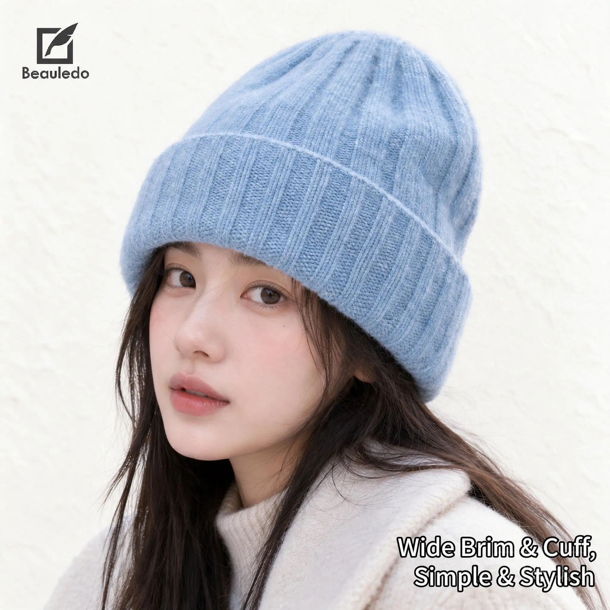 Double Layer Thickened Solid Ribbed Cuffed Knit Beanie Soft Warm Winter Slouchy Cap For Women Men Daily Outdoor Cold Weather Use