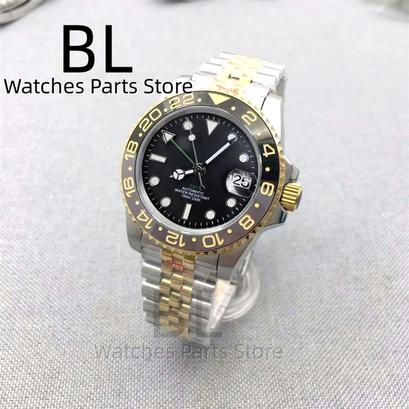 BLIGER 40 mm NH34 GMT-Uhr für Herren mit schwarz-grauer Keramiklünette, Saphirglas, grüne GMT-Zeiger, grüner GMT-Text, Jubilee-Armband 6