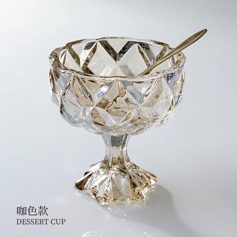

TQH Creative Tall Glass Dessert Cup Ice Cream Fruit Ice Cream Cup Household Fruit Fishing Yogurt Cup Special