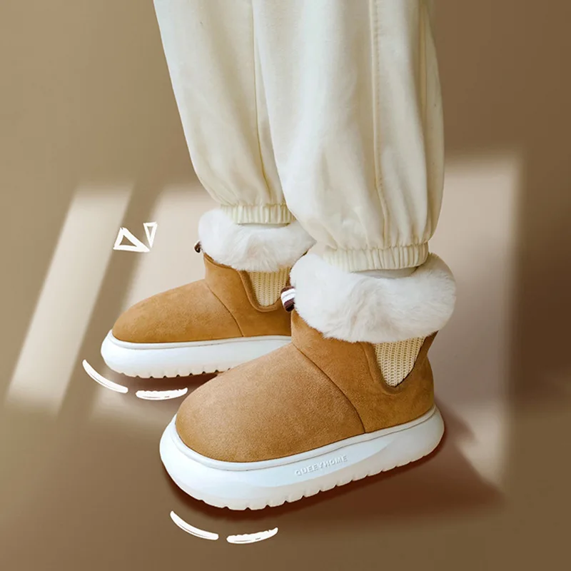 Cotton Snow Boots Shoes Male Winter Couple Indoor Home Slipper Women Thick Sole Anti Slip Warm Plush Cotton Slippers Female