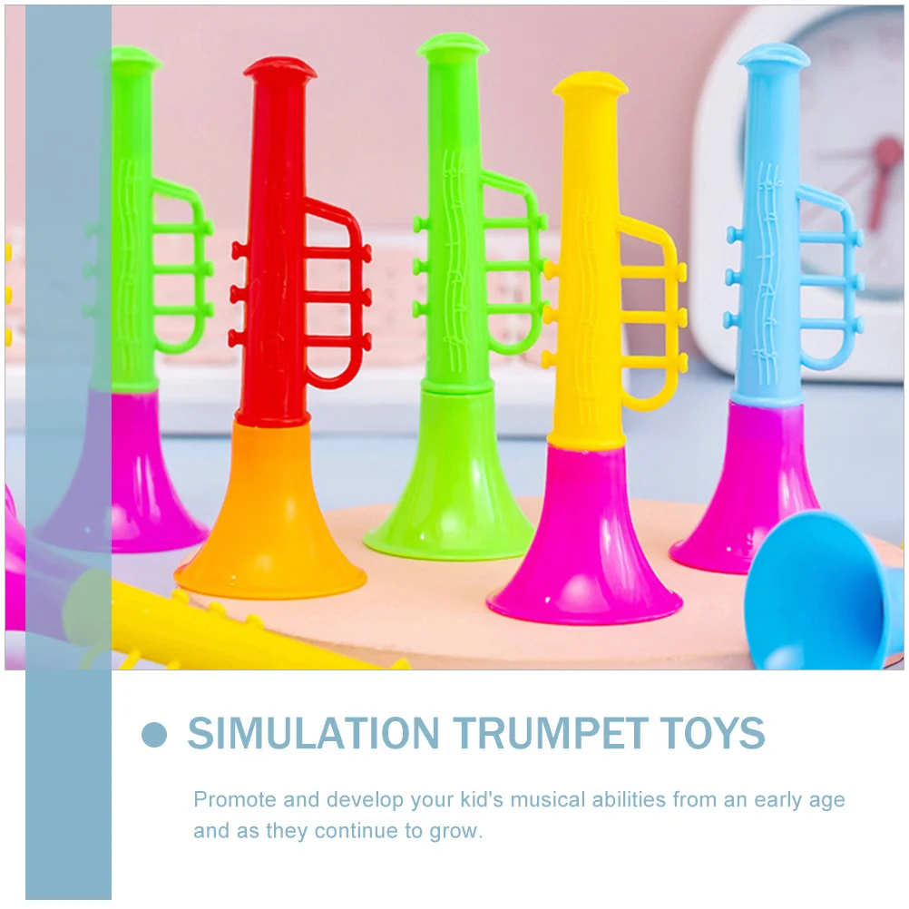 18 pçs mini alto-falante trompete de plástico para crianças brinquedo trombetas instrumento pequeno modelo trympet criança flash brinquedos