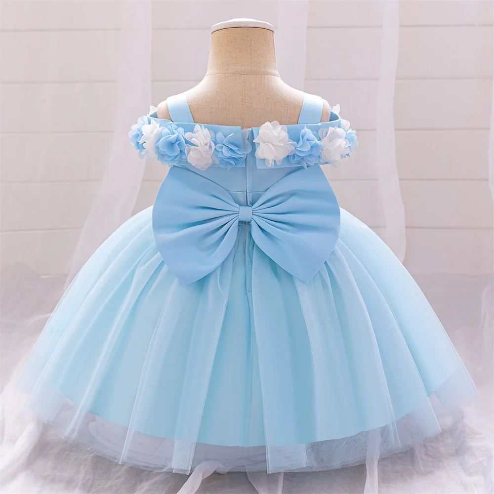 Summer Floral Princess Dress For Baby Girl Toddler Girls Blue Lace Party Dresses Kids Carnival Pageant Clothes Wedding Costumes