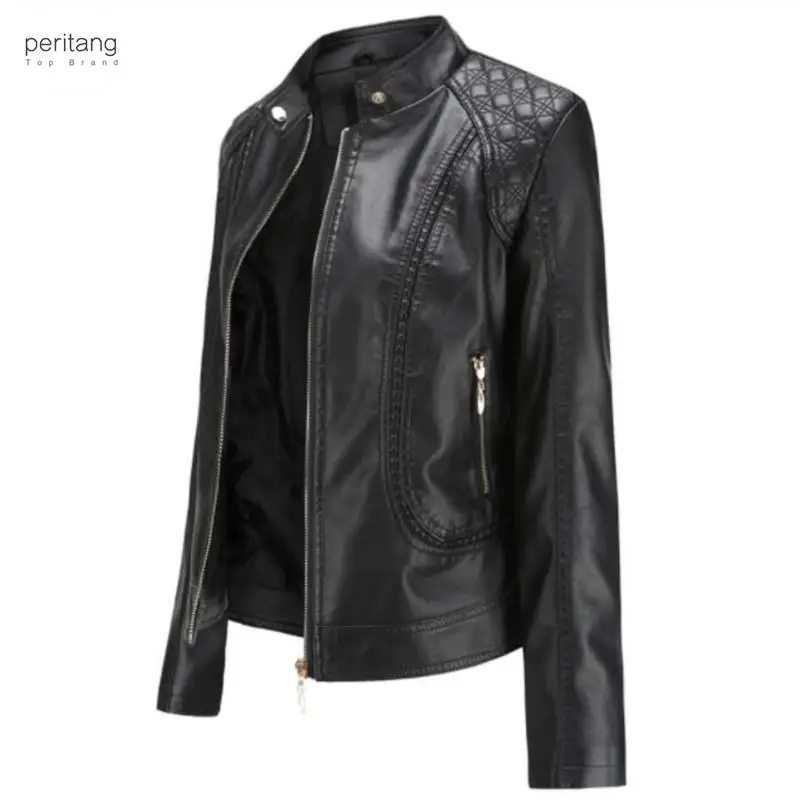 

New 2024 Spring and Autumn OL Stand Collar Stand Collar Leather Jacket Women Moto Biker Coat PU Jacket Autumn Jacket Black Red