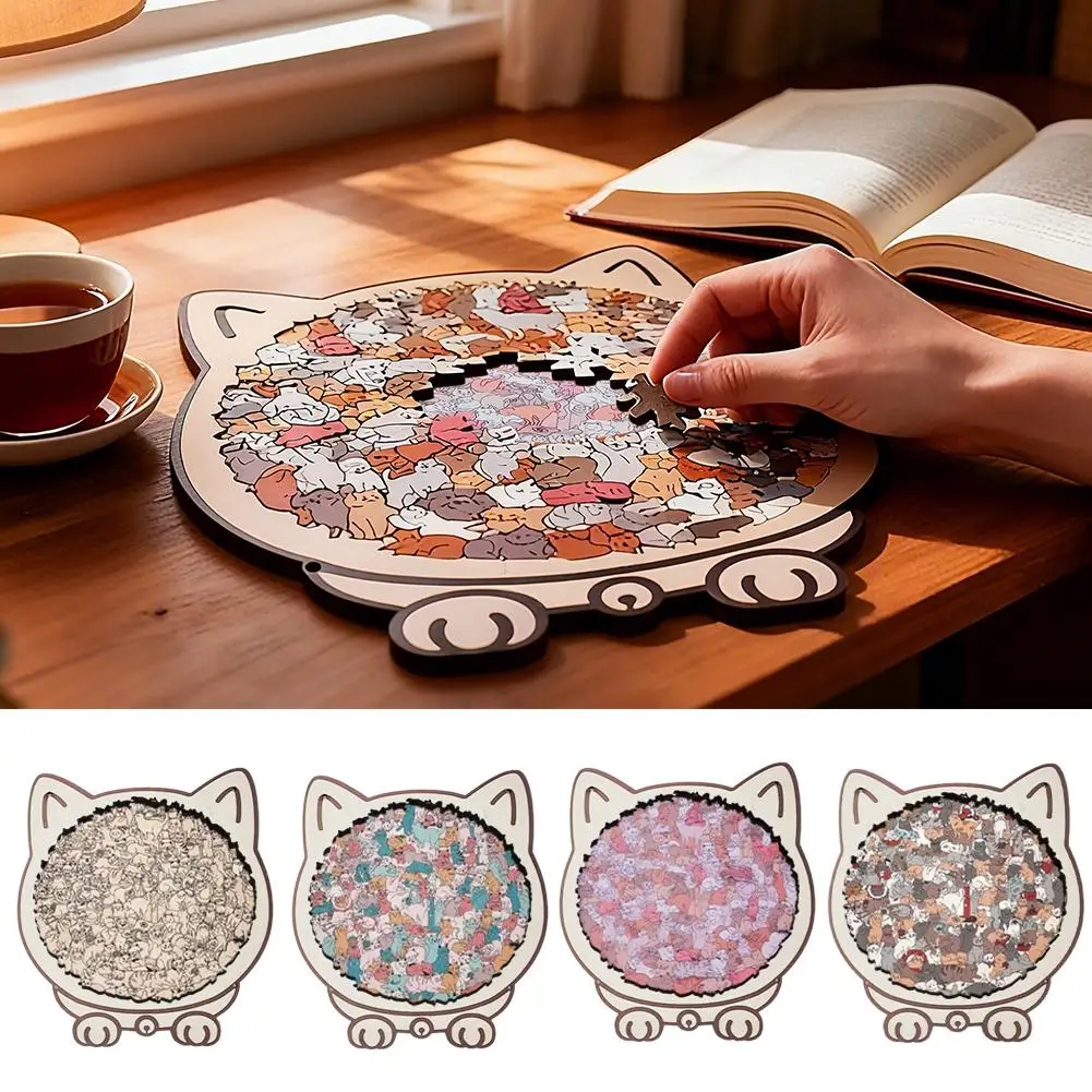 

135 шт. деревянная головоломка с изображением кота, милый дизайн кота, цвета Моранди, экологически чистые, безопасные края, забавный вызов, расслабляющий подарок для любителей кошек, дома