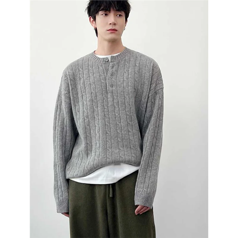 

Мужской осенне-зимний вязаный свитер Cleanfit Lazy Sle Twist Henley Ne, высококачественное пальто в американском стиле ретро