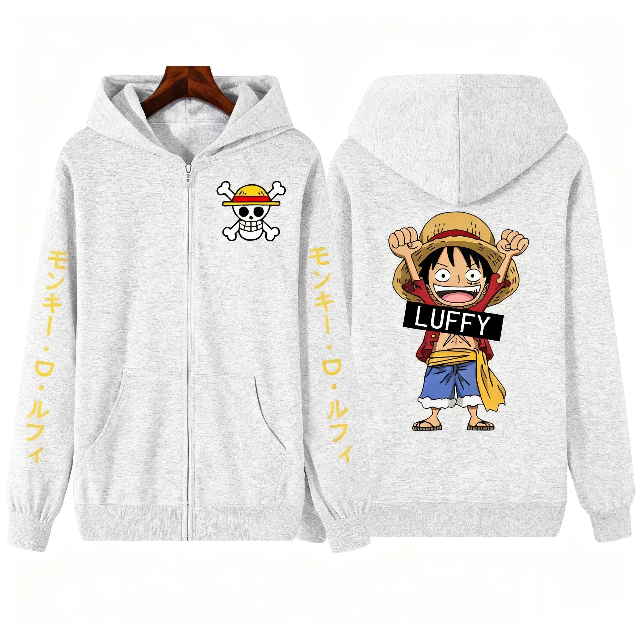 Übergroßes One Piece Ruffy Anime Zip Up Kapuzenpullover Männer Frauen Streetwear Casual Langarm Pullover Jacke Herbstmode