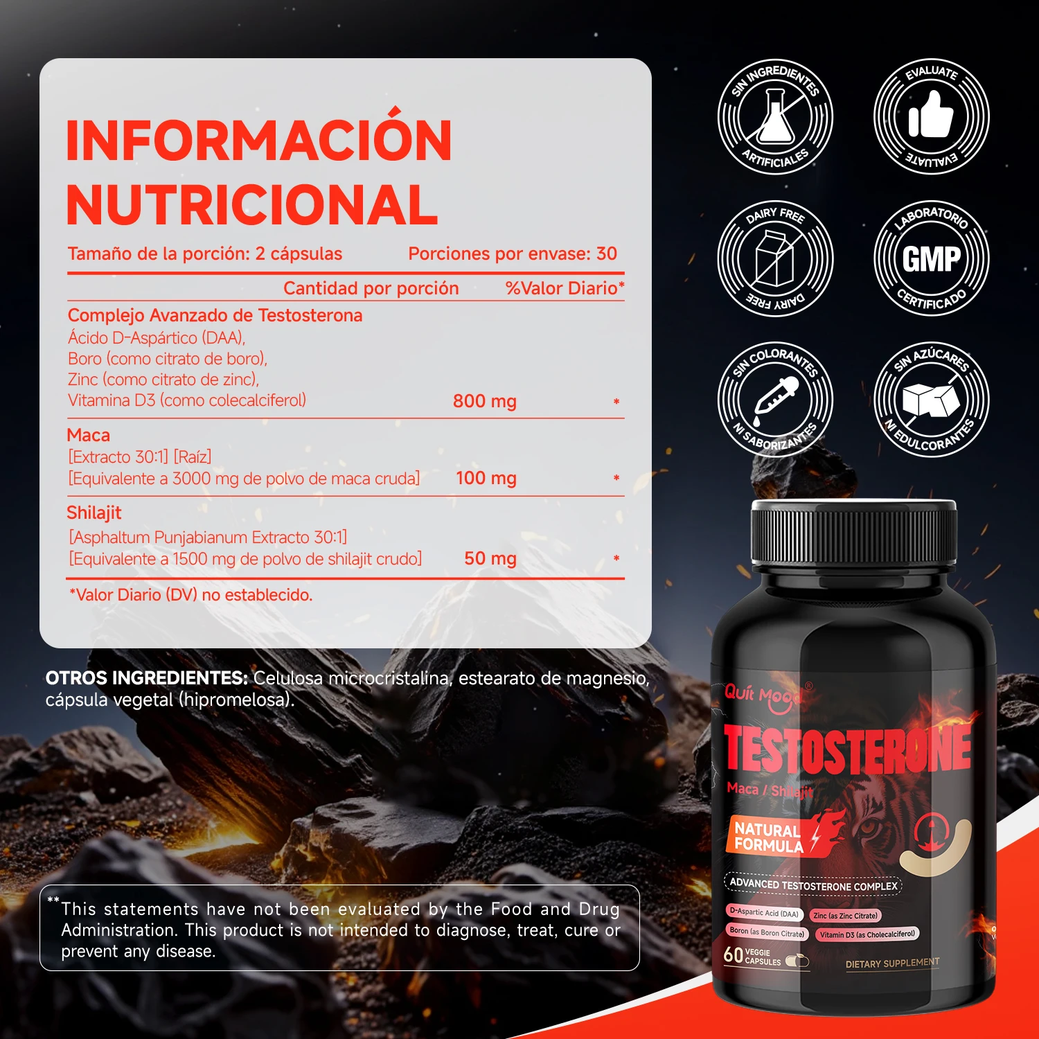 تستوستيرون للرجال، حيوية، مستخلص ماكا شيلجيت وعشب الماعز القرنية، قدرة عالية، 60 كبسولة، أفضل هدية للرجال.