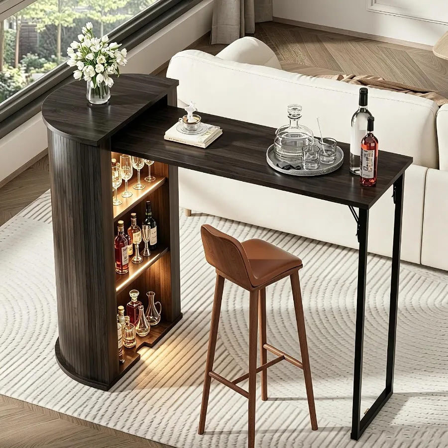 Foldable Long Bar Table with Storage, Counter Height Pub Dining Table