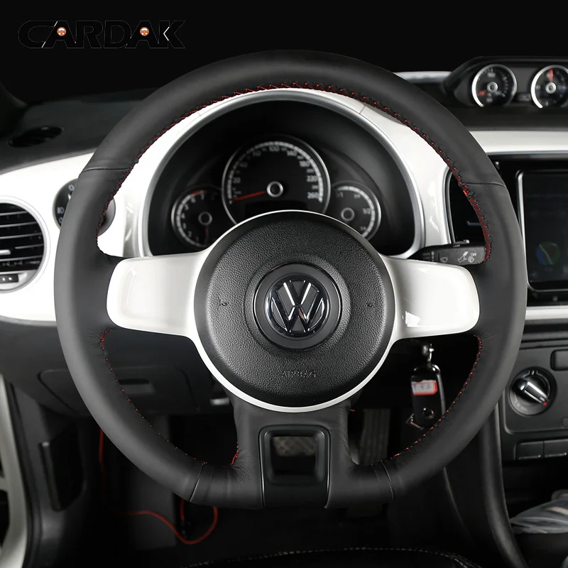 Non-slip Hand-Stitched Soft Black Smooth Artificial Leather Car Steering Wheel Cover For Volkswagen Beetle 2012-2016