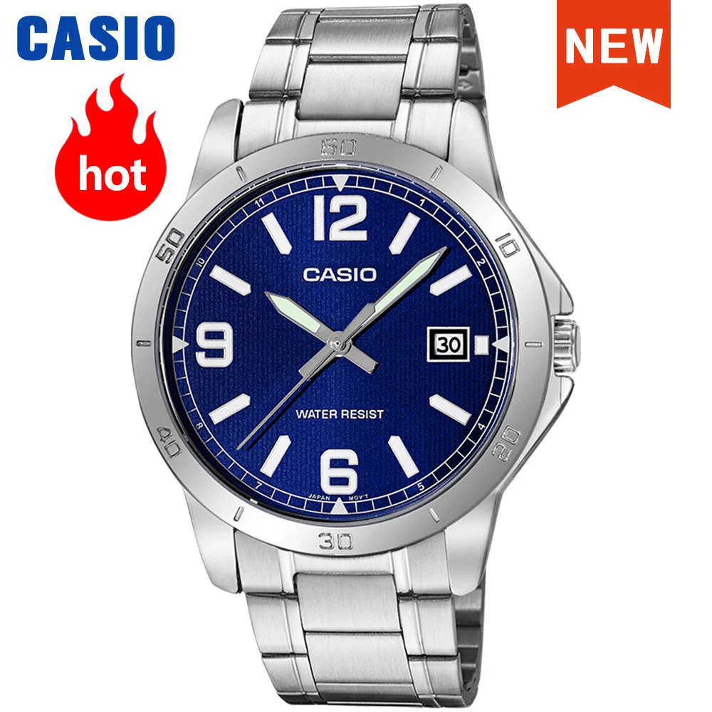 Reloj Casio con correa de acero, reloj de cuarzo, resistente al agua 30 metros, reloj para hombre, serie MTP-V004D