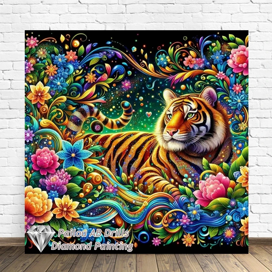 Mysterious color stripes tiger AB Diamond Painting Kits Photo Art Diy Full Drill Mosaic Cross Stitch Embroidery Home Decor Gift