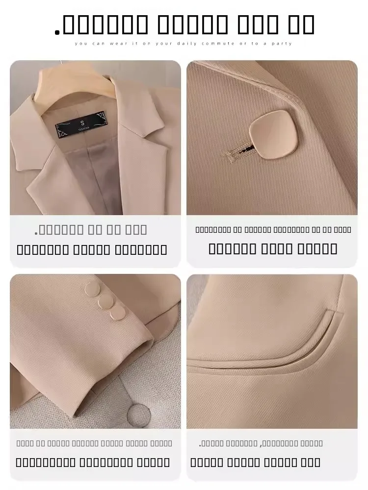 Damski garnitur khaki, casualowy, dopasowany, wiosenno-jesienny, nowość, wysoka jakość, styl rekreacyjny, zapinany na guziki, długi rękaw.