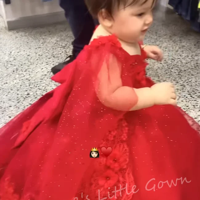 

Red Sparkly Tulle Flower Girl Dress Big Bow Backless Train Kids Wedding Birthday Pageant Formal Gown Customized