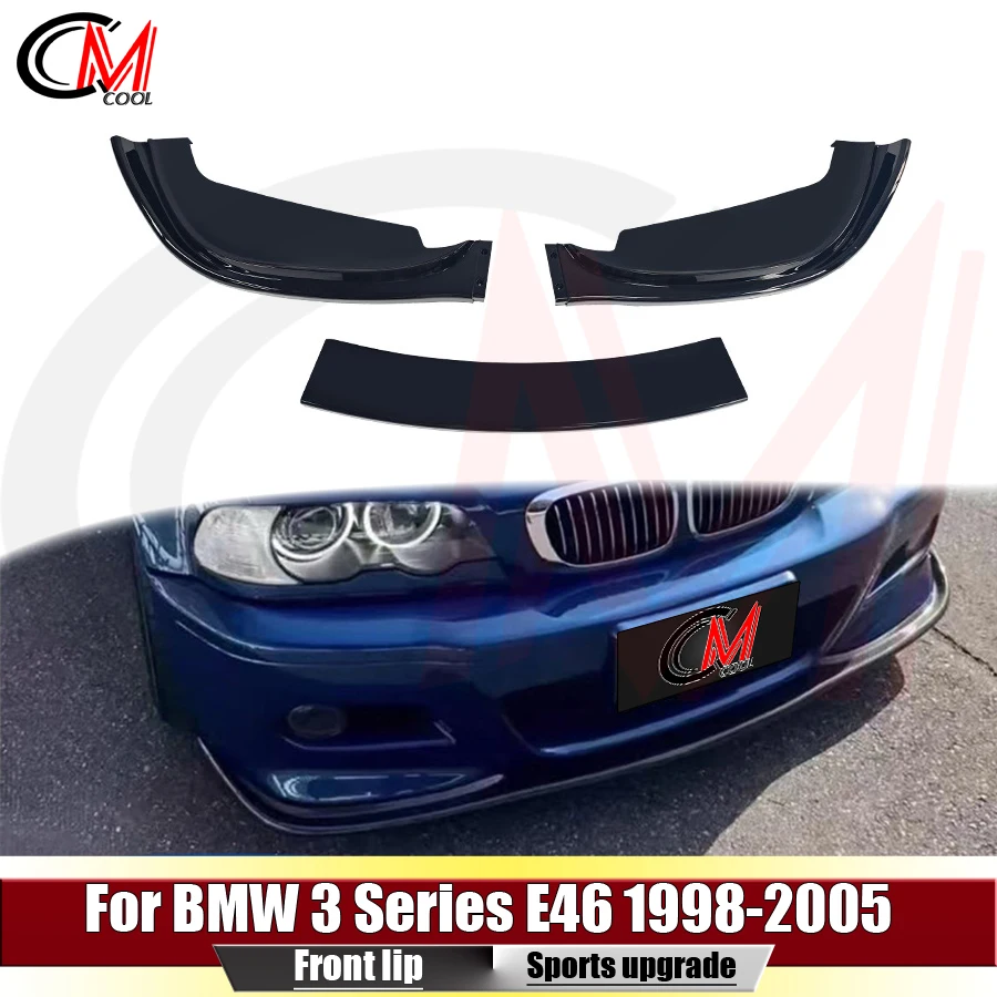 For BMW 3 Series E46 1998-2005 Glossy Black Front Lip Front Bumper Spoiler Three-Section Front Splitter Chin Upgrade Body Kit