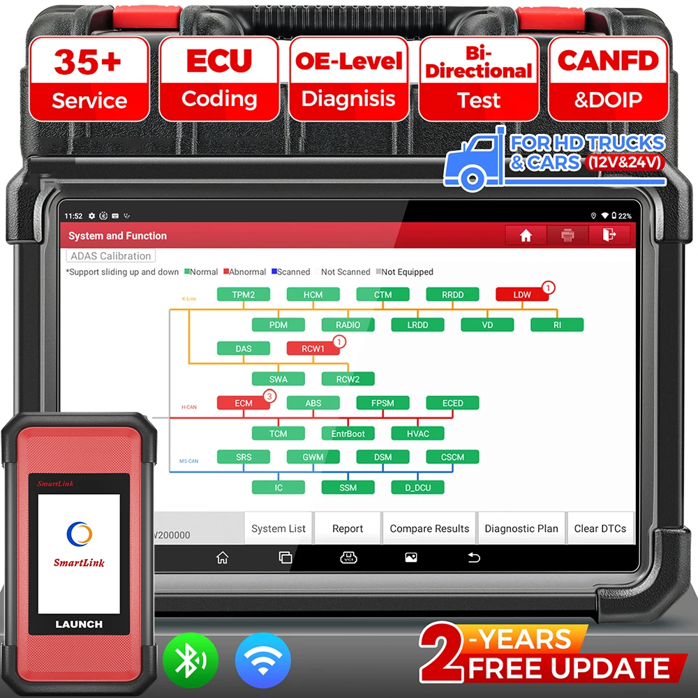 LAUNCH X431 PRO3S+ Smartlink HD 12V 24V Car Heavy Duty Truck Diagnostic Tool All System ECU Coding Diesel Gasoline J2534 CAN FD