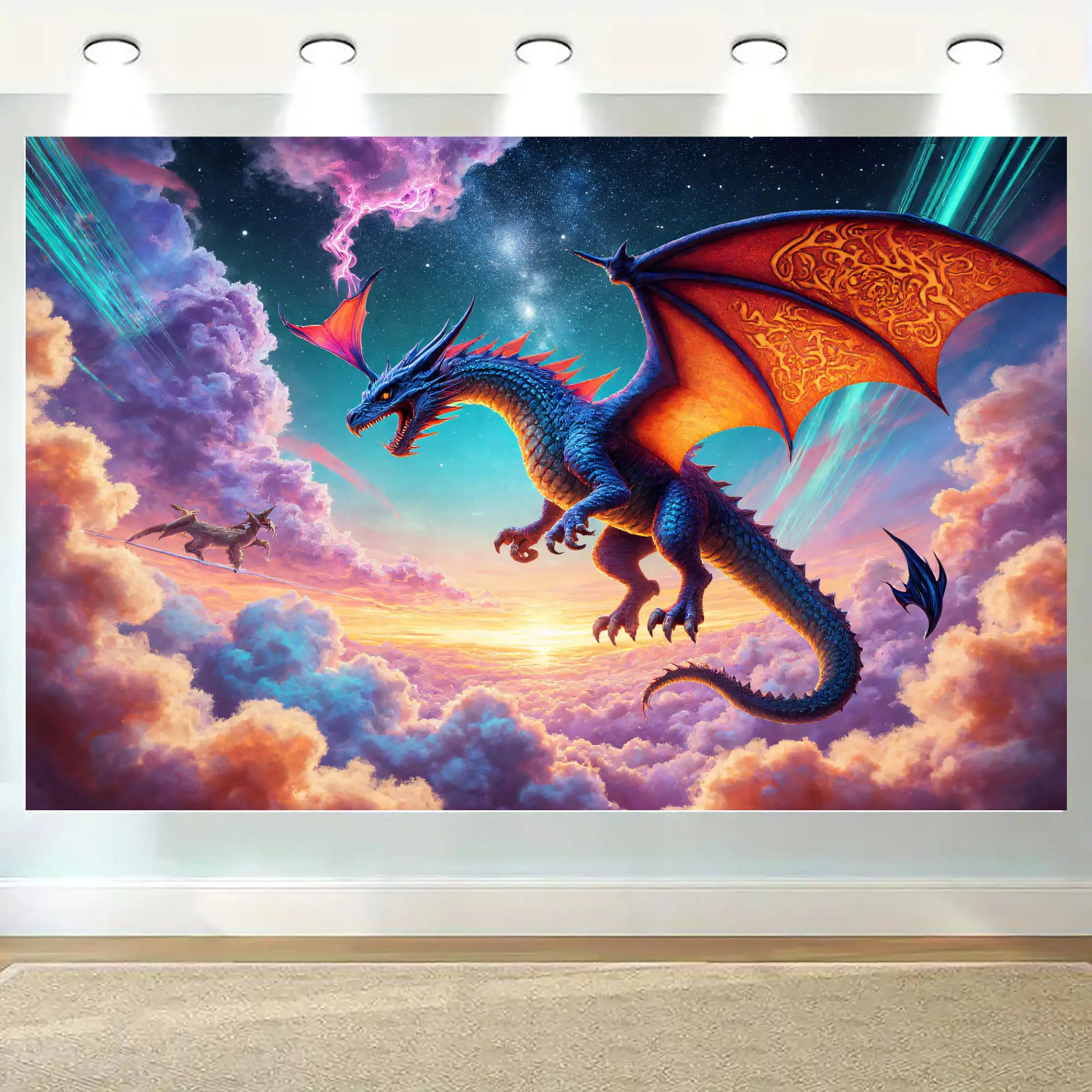 2D Flat - 2D Flat, 2D Flat Printing Tapestry Polyester Fabric Fantasy Dragon Sky Style Suitable for Live Broadcast Photography B