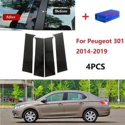 4PCS Polished Pillar Posts Fit For Peugeot 301 2014-2019 Window Trim Cover BC Column Sticker