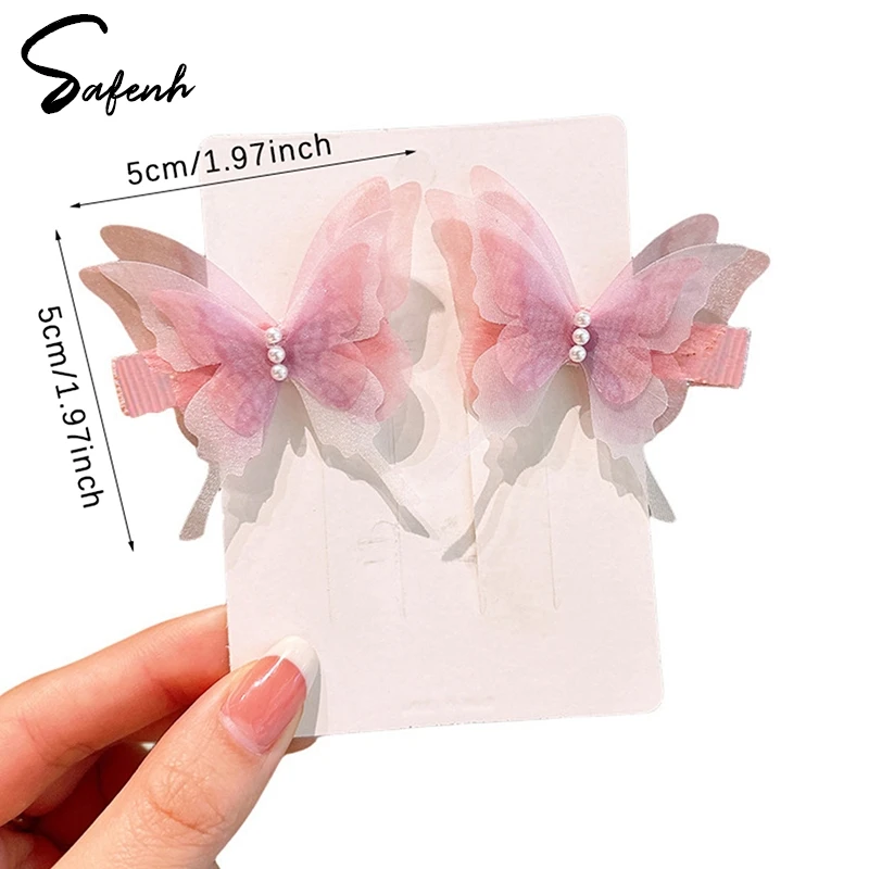 2Piece Princess Embroidered Butterfly Lovely Girls Hairpins Children Headwear Hairgrip Hair Clips Barrettes Hair Accessories