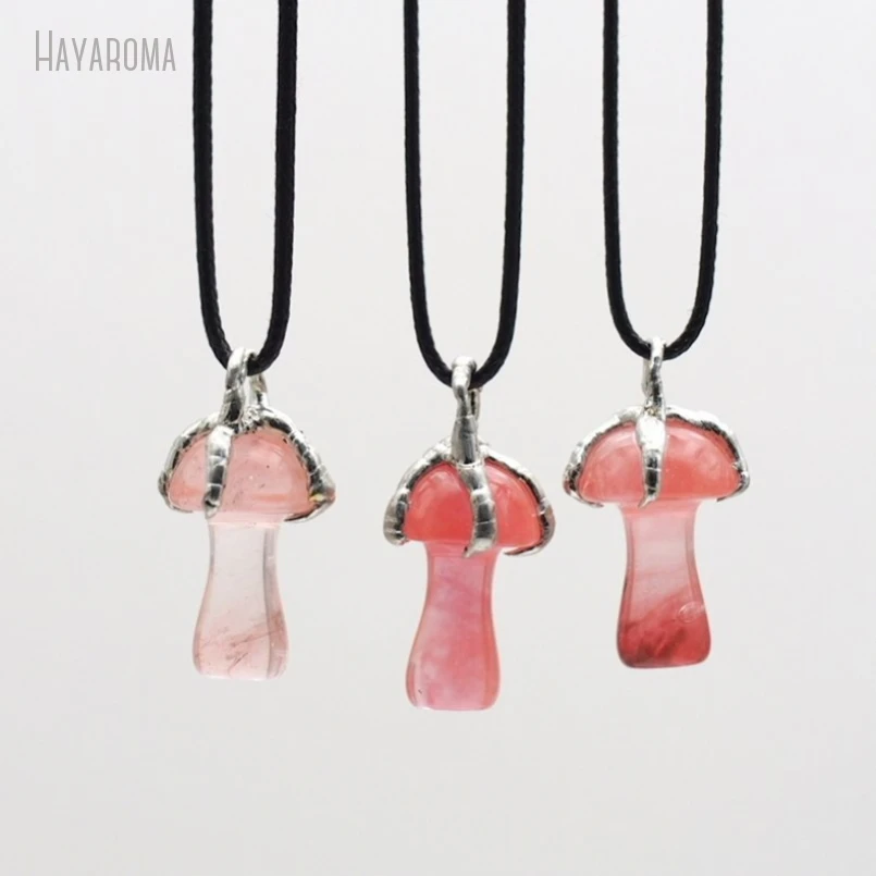 10Pcs Wholesale  Handmade Jewelry Soldered Mushroom Tin Watermelon Crystal Leather Rope Necklace NM50160