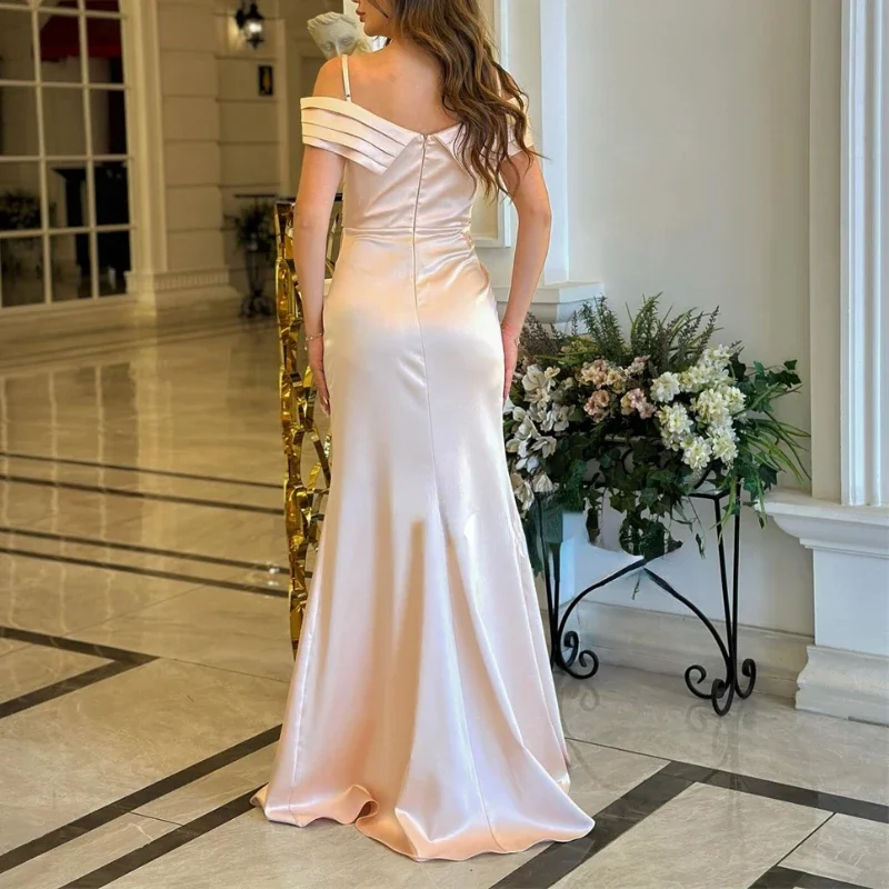 Personalizado clássico estilingue moda plissado slash neck vestidos formais simples sólido longo fino festa de casamento vestidos macio luxo sat