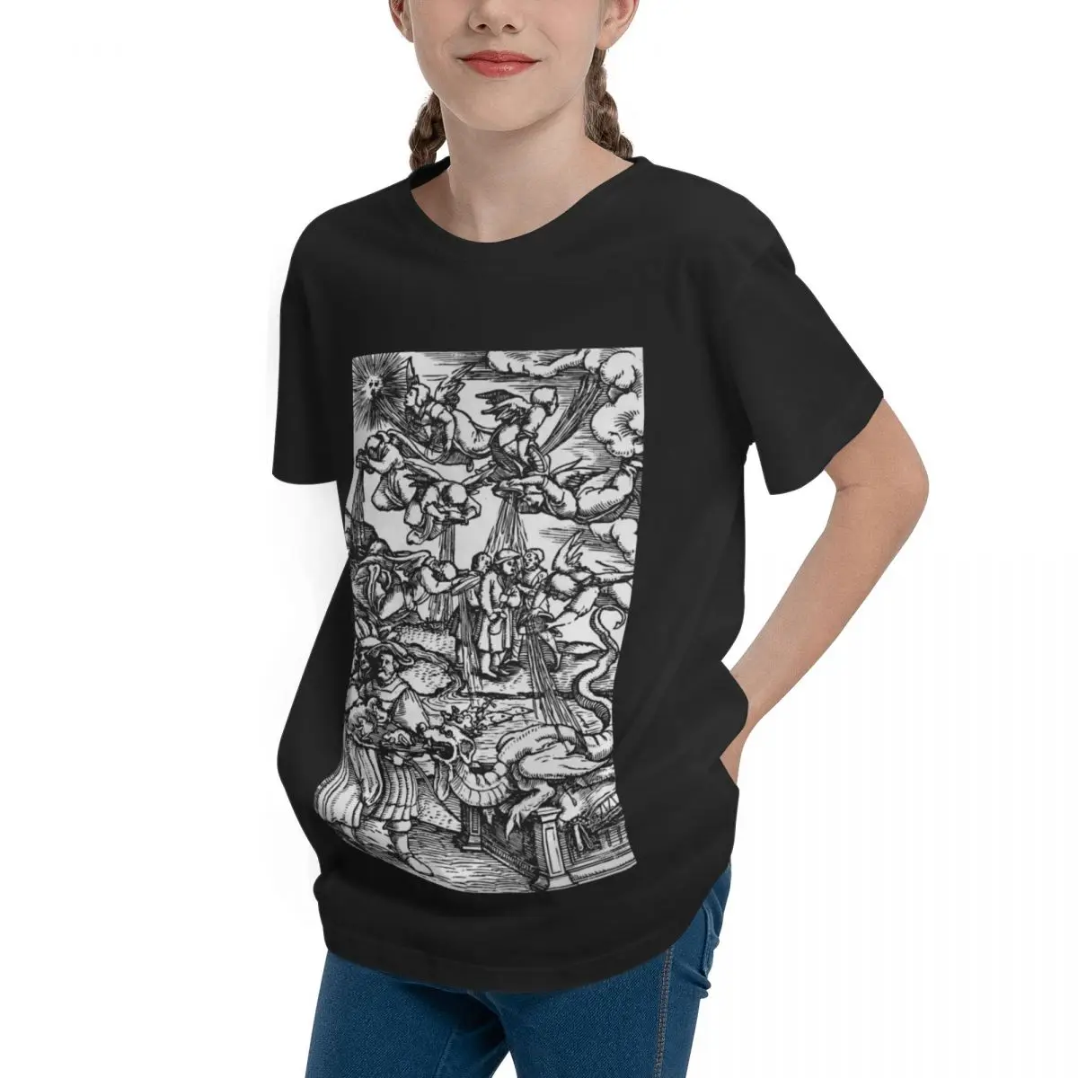 Retro Apocalyptic Illustration No.15 The Seven Angels Pour Teenagers Basic Short Sleeve T-Shirt Top quality Travel Geek