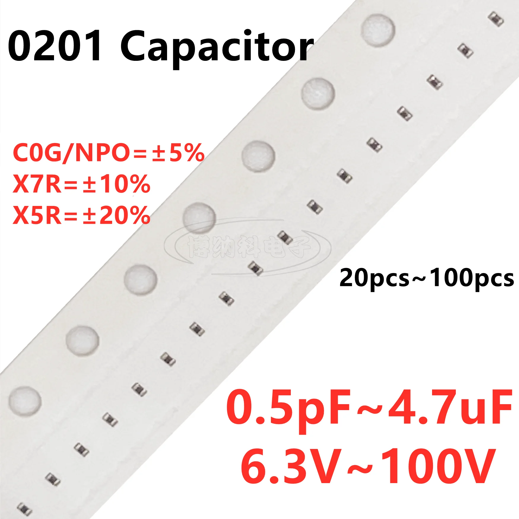 0201 Kondensator SMD 1PF2.2PF3.3PF4.7PF6.8PF8.2PF10PF220PF330PF470PF680PF1NF22NF47NF10NF100NF0.1UF1UF2.2UF4.7UF102 103 104 105 50V