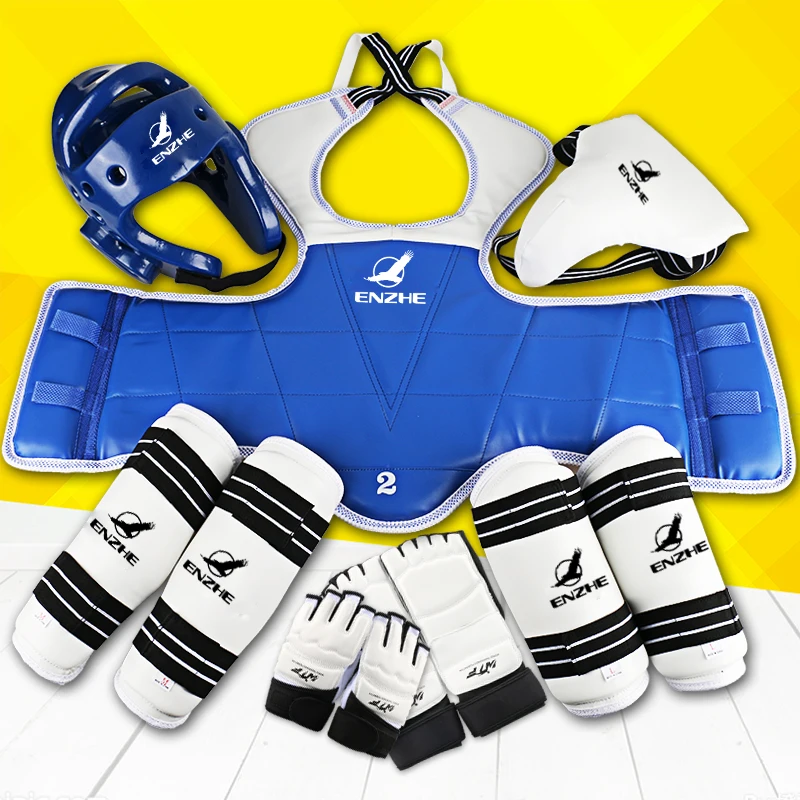 8PCS High Quality Taekwondo Protective Gear Set WTF Approved Forearm Chest Karate Helmet Groin Leggings TKD Gloves Footwear