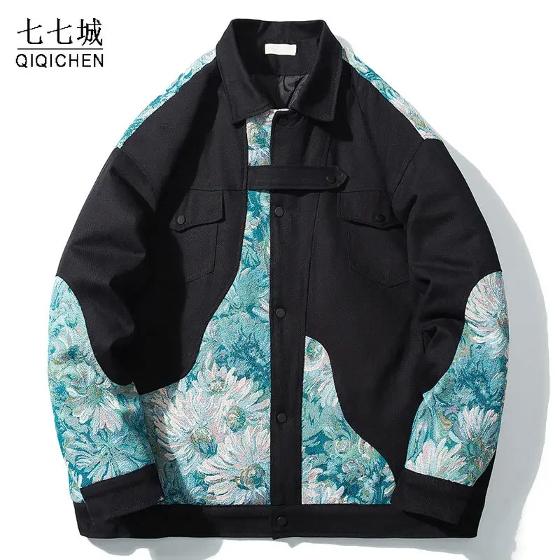 Autumn Varsity Jacket Men Cotton Embroidered Patchwork Stand Collar Jackets Japanese Harajuku Casual Coat Unisex Streetwear New