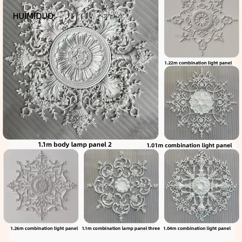 PU French parquet combination light panel non-gypsum ceiling decorative material hollow engraved lamp holder PU light luxury cre