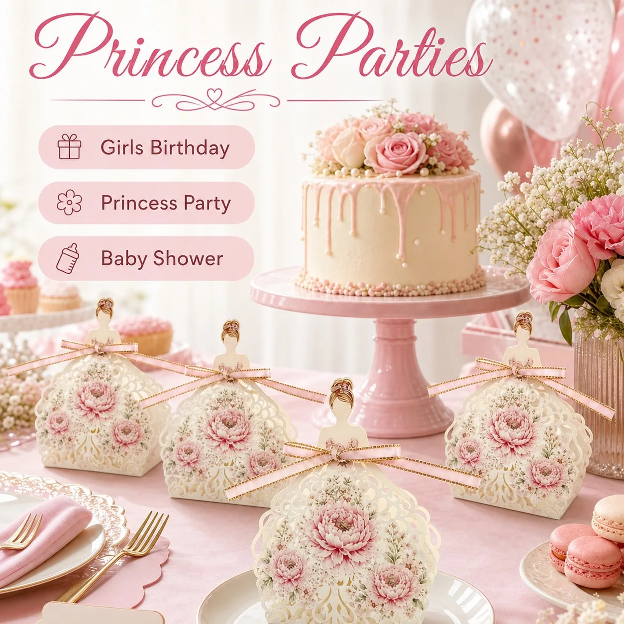 10 Sets DIY European Princess Laser‑Cut Hollow Wedding Candy Boxes, Portable Cookie Gift Bags for Birthday Housewarming Party
