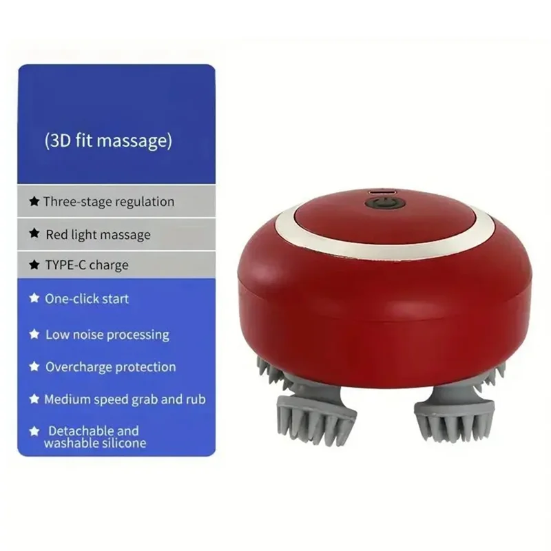 Red Light For Hair Care Head Massager With Adjustable Speed Soft Silicone For Kneading Function For Scalp Relief