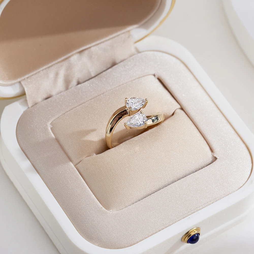 Messi Jewelry 18K Real Yellow Gold Rings Pear Shape Lab Grown Diamond Ring For Woman Girls In Stock MSR-1947