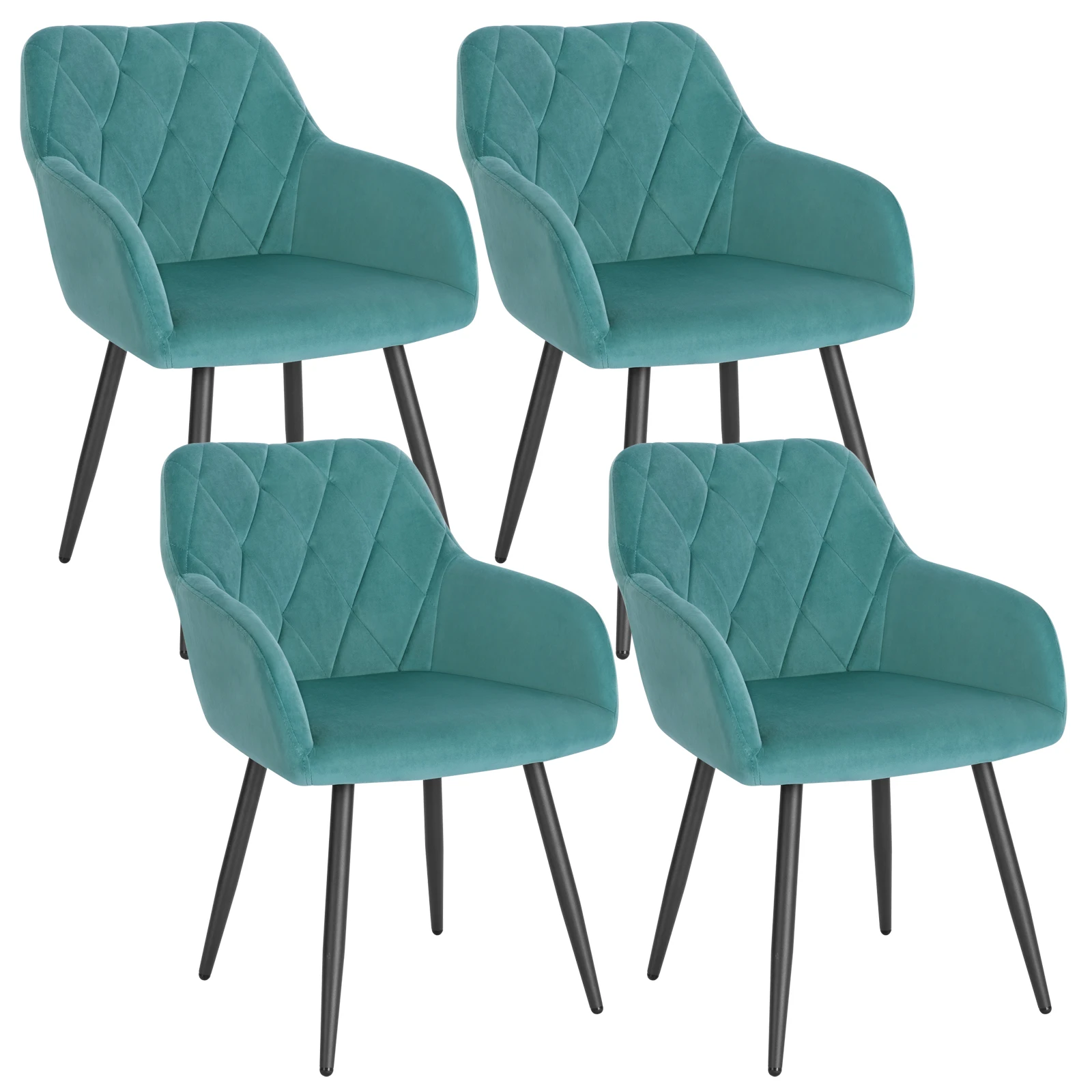 4 stks/set Eetkamerstoel Gestoffeerde Zitting Fluwelen Scandinavische Fauteuil Keukenstoel met Rugleuning Armleuningen voor Slaapkamer Woonkamer - afbeelding 1
