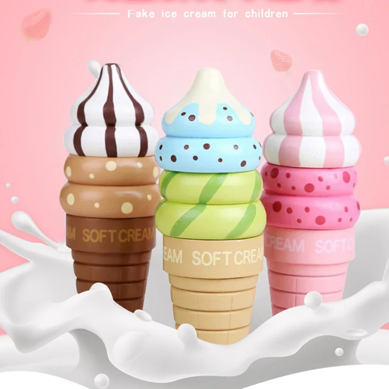 나무로 만든 주방 아이스크림 장난감 세트 자석 음식 모형 몬테소리 유아 교육 역할놀이 키트 어린이용 티타임