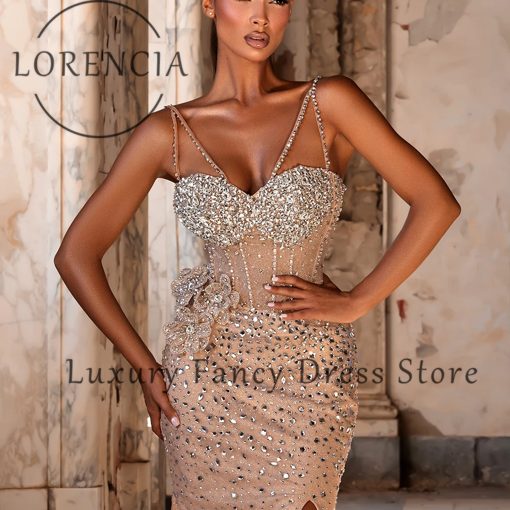 ELegant Rhinestone Prom Dress 2025 Spaghetti Strap Side Slit Mermaid Evening Party Gowns Customized Sleeveless robe d'été femme