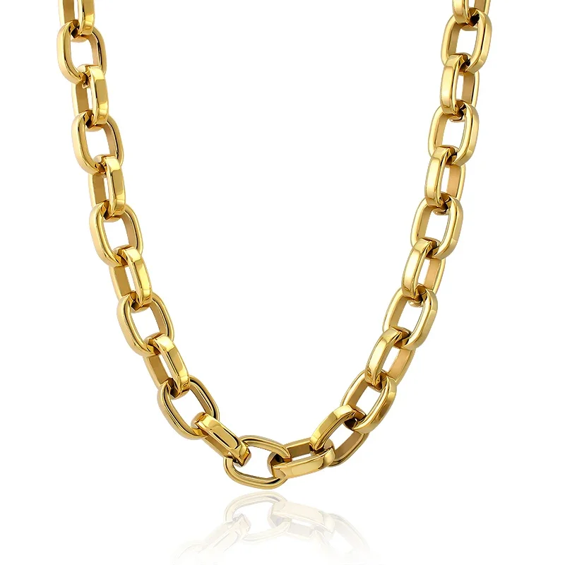 Simple Big Oval Links Chain 12mm Basic 316L Stainless Steel Chain Necklace for Men Women Unisex Chain Set Customized Length